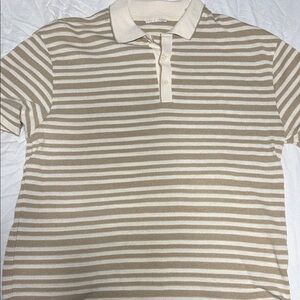 Zara Beige and White Striped Polo Shirt